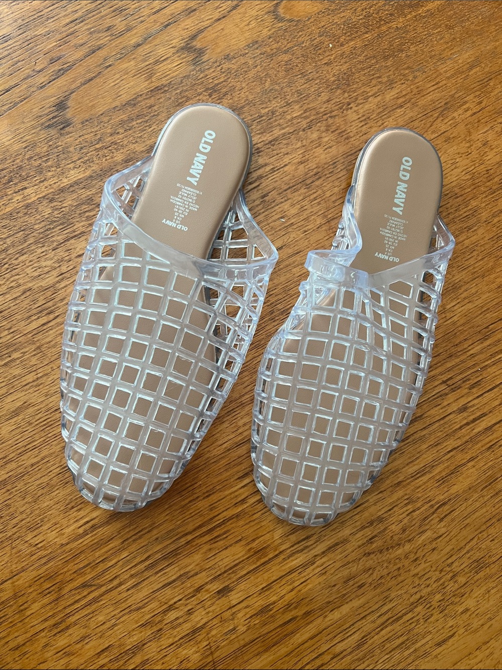 Old Navy Clear Grid Slip-On Mules - Transparent with Tan Insole